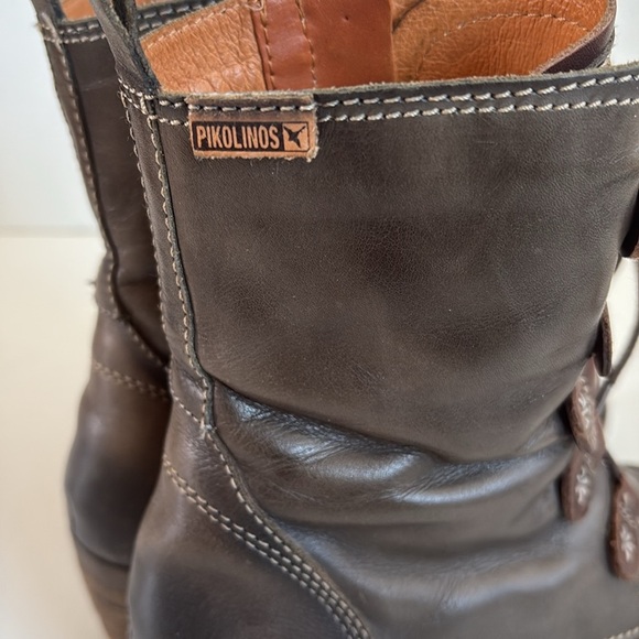 Pikolinos gray brown lace up side zip leather ankle boot stacked heel le mans - Picture 2 of 16